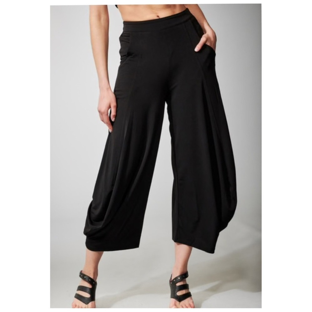 Lisa Bayne Gathered Wide Leg Pull On Pants Women's XS Black Laganlook